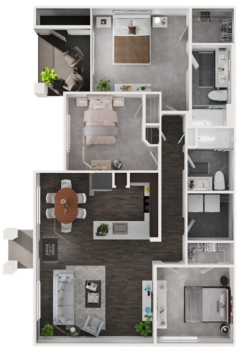 Floor plan for 3 beds, 2 baths, 1390 sqft